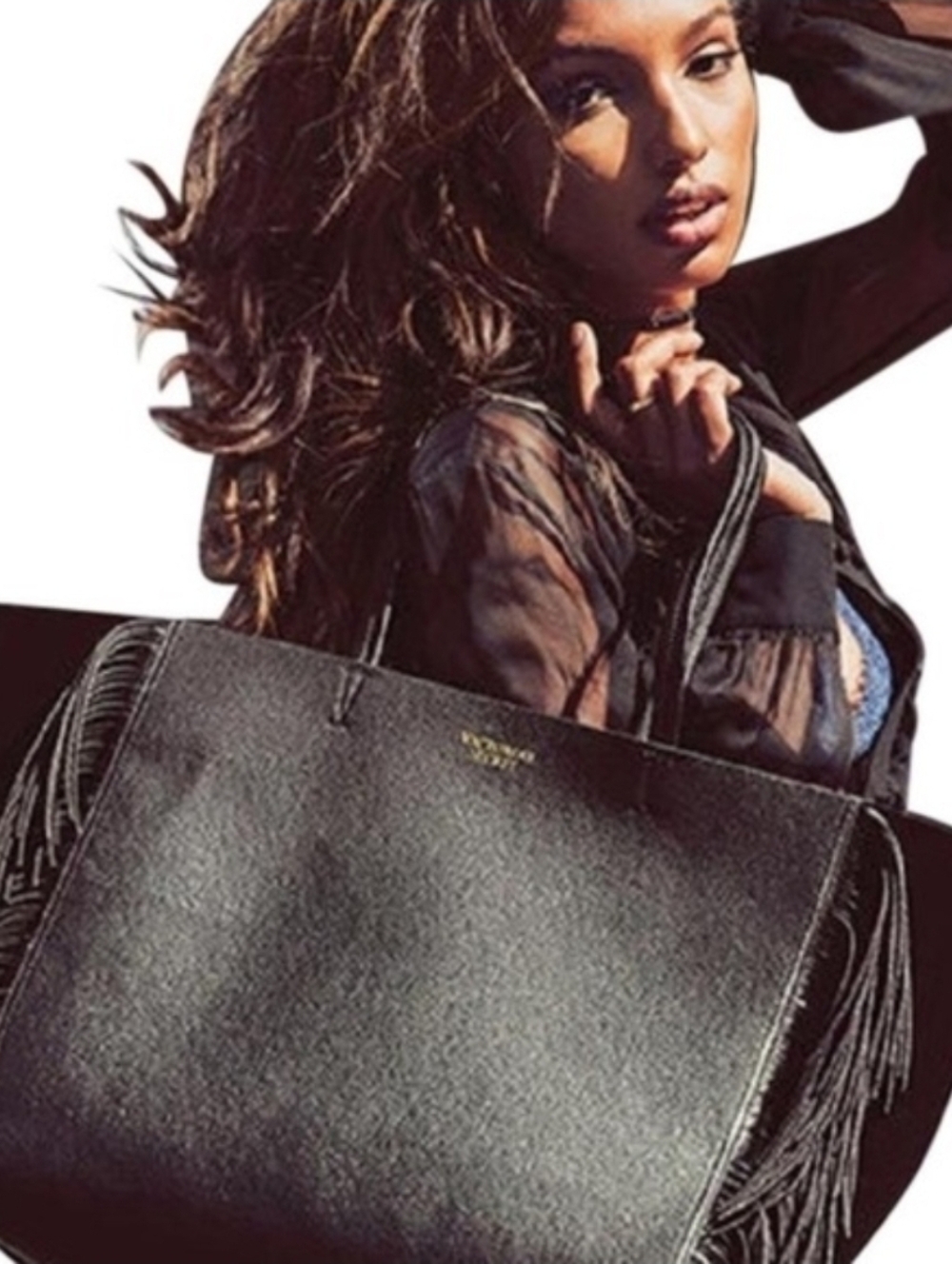Victoria Secret Black Tote Bag With Fringe